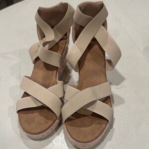 Cream strappy wedge sandals
